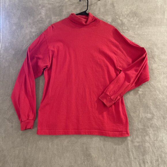 Vintage Fruit Of The Loom Turtleneck‎ Red USA Made Single Stitch Blank Men Lg - Picture 1 of 9